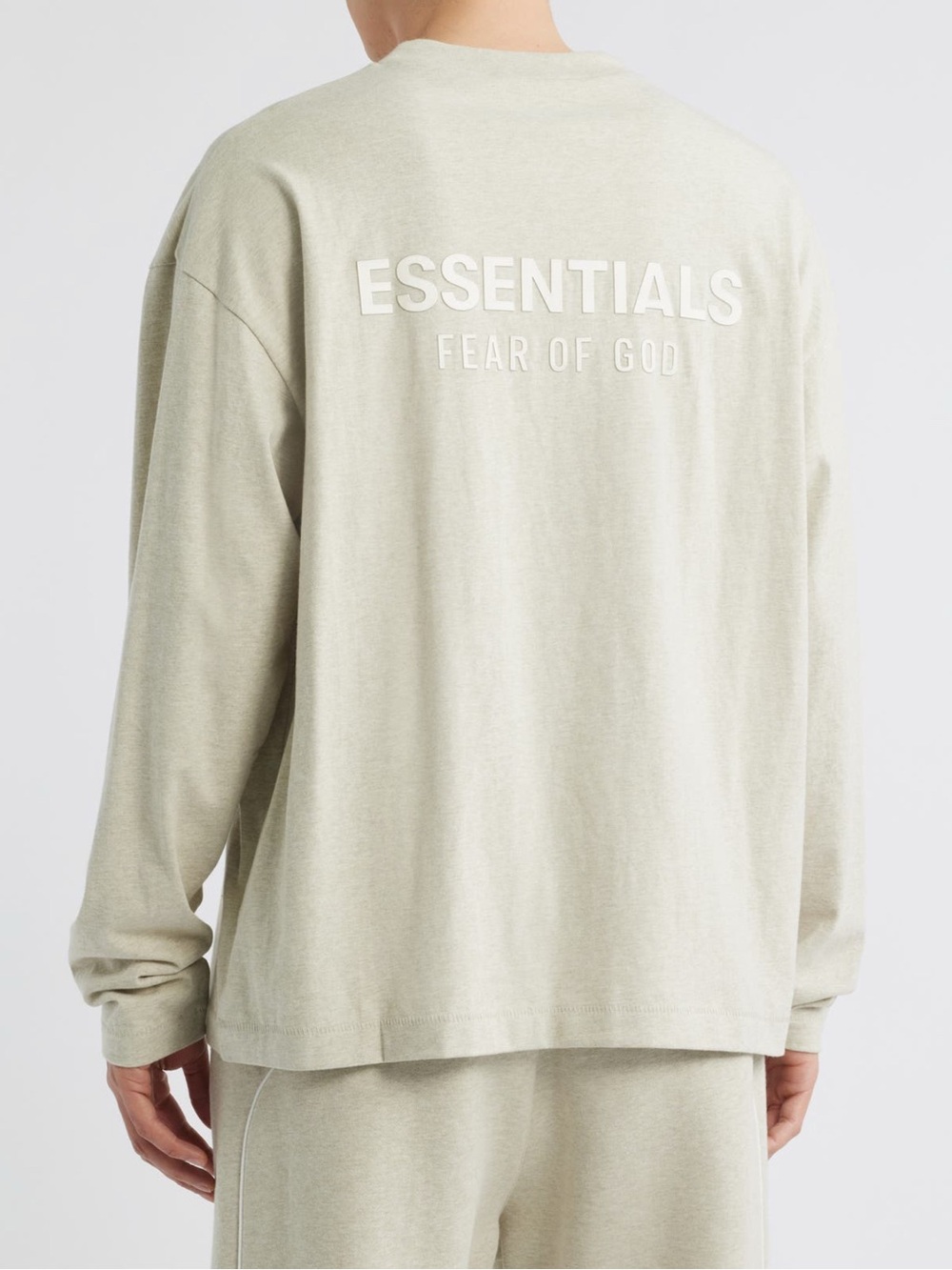 Men's Fear of God Essentials Long Sleeve Tee in Heather Stone - Picture 2 of 6